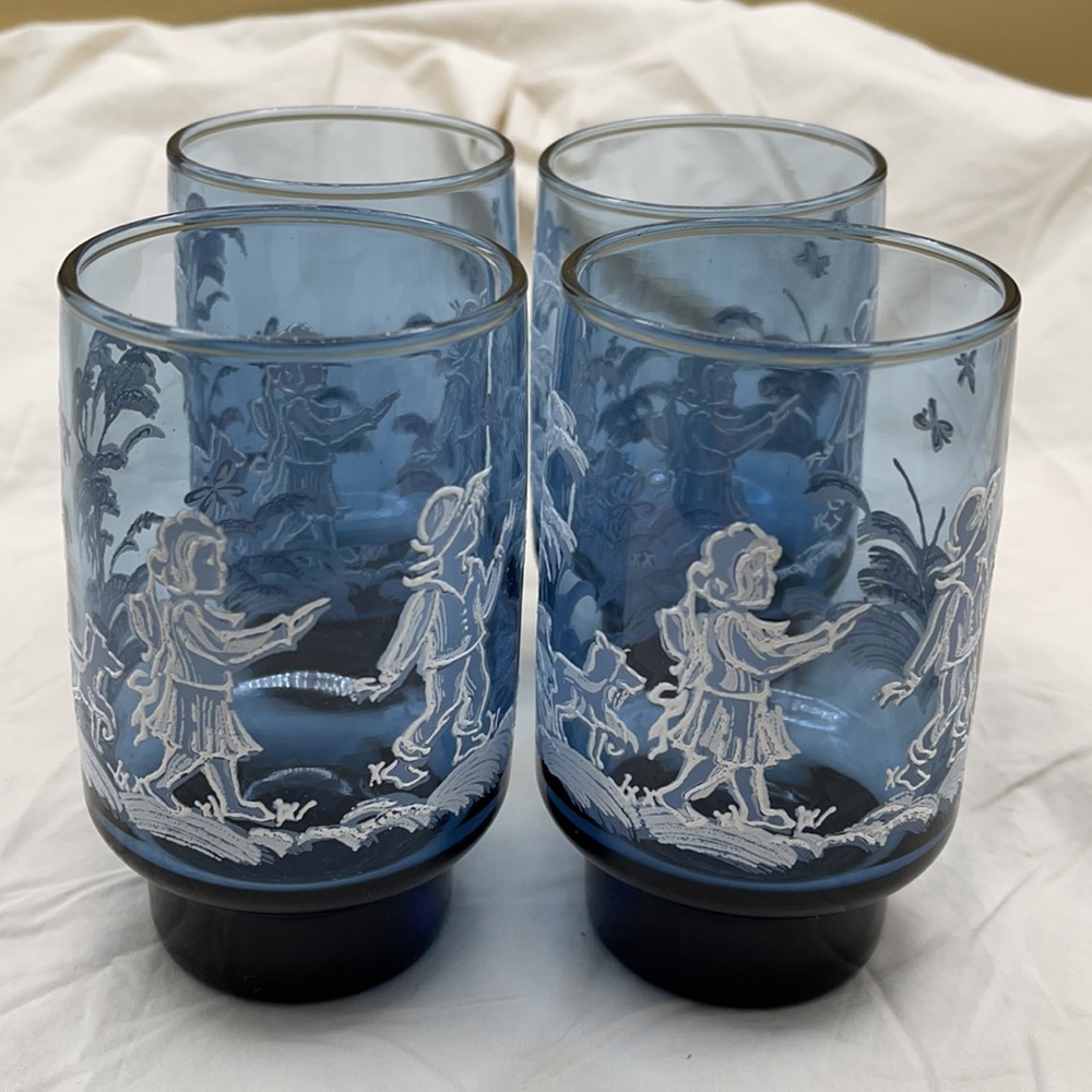 Embossed Whimsical NavyBlueTinted Vintage Glasses